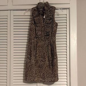 Marc New York Andrew Marc Ruffled Neck Leopard Print Mini Dress size 6 NWT